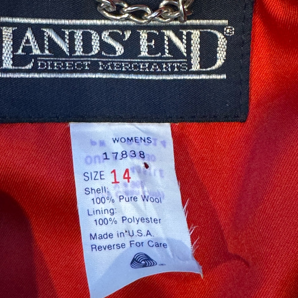 Lands' End Navy 100% Wool Pea Coat with Red Lining - Picture 3 of 4